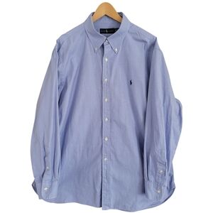 Ralph Lauren Dress Shirt Mens Size 18, 34-35 Blue 100% Cotton Pony Logo